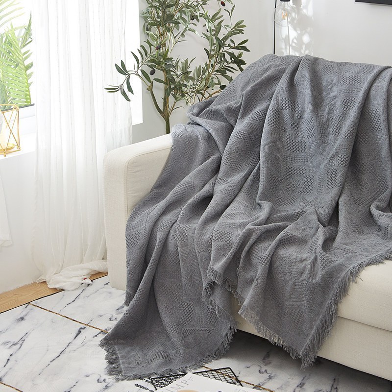 家柏饰(CORATED)北欧沙发布全盖色沙发巾毯子单人沙发套沙发垫盖布罩 岩灰菱形格 90*90cm