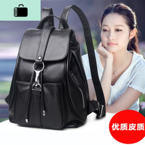 软皮双肩包女韩版2020新款潮百搭大容量pu防盗背包软皮休闲女包NEW LAKE