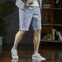 [8.5折价118.9元叠加优惠券]唐狮春夏季新款牛仔短裤男百搭宽松时尚卷边牛仔五分中短裤
