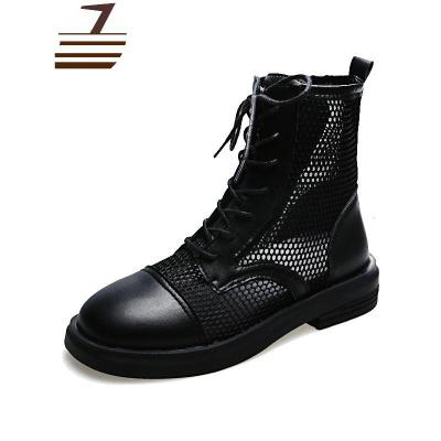 尗卡马丁靴女透气薄款网纱镂空短靴英伦风百搭平底天凉靴潮女士靴子