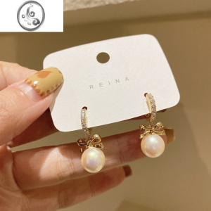 JiMi耳环2023新款潮韩国珍珠银针气质耳饰女春夏蝴蝶结轻奢耳钉耳饰 耳环