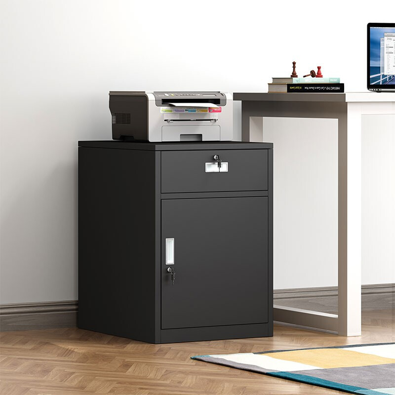 域赢矮柜活动柜文件柜抽屉柜桌下柜床头柜铁皮柜一斗一门黑色