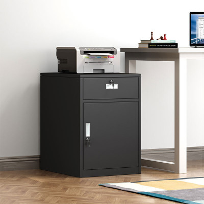 域赢矮柜活动柜文件柜抽屉柜桌下柜床头柜铁皮柜一斗一门黑色