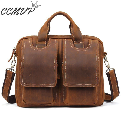 CCMVP品牌自营质量保证-CCMVP疯马皮复古真皮男包欧美休闲男士商务手提公文包单肩斜挎包