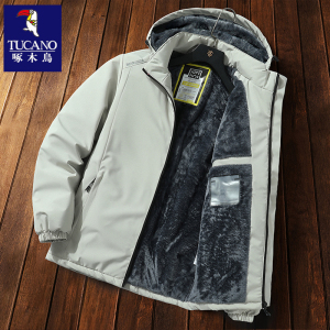 啄木鸟冬季防风冲锋衣男连帽棉服夹克棉衣加绒加厚保暖冬季男外套