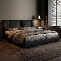 意式极简真皮床高端大气主卧床轻奢1米5双人床现代简约软包储物床