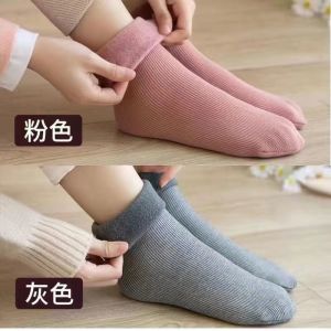 袜子女韩版中筒加绒雪地袜长筒袜保暖冬季加厚袜