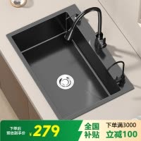 厨房不锈钢水槽单槽手工加厚台下盆洗菜池家用纳米黑色大单盆