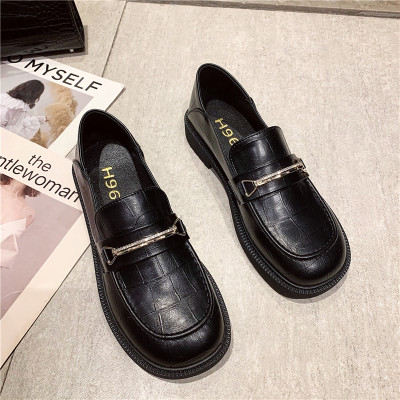 林先森一脚蹬懒人鞋女2021春季新款乐福鞋水钻粗跟两穿小皮鞋时尚单鞋潮休闲鞋