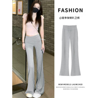 运动翻腰微喇裤女新款夏薄款垂感显瘦小个子提臀休闲马蹄卫裤