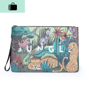 时尚青年男女情侣手包个性皮质撞色街头潮男手腕包新款印花iPad包NEW LAKE 森林王国女手包 森林王国