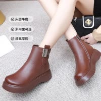 24冬季新款马丁靴女真皮单靴妈妈棉鞋女冬加绒羊毛棉靴坡跟雪地靴