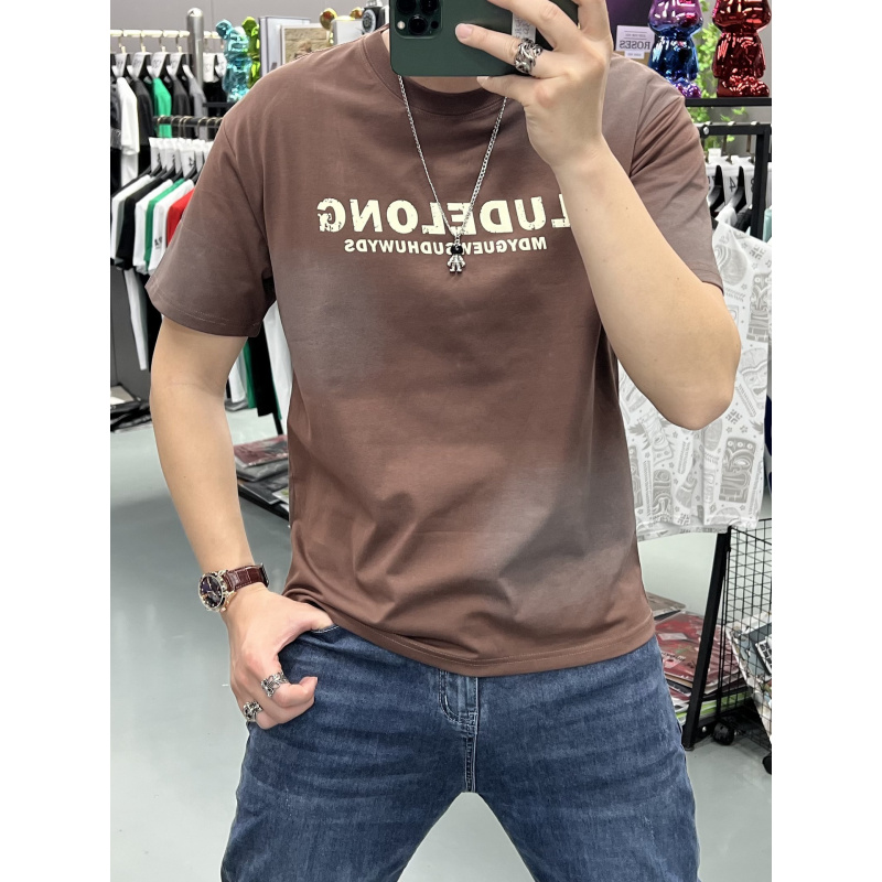 痞帅夏季新款短袖漂染字母半袖T恤宽松帅气体恤高端潮流男士上衣