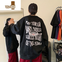 YANXU2023新款秋季韩版休闲美式复古绒卫衣宽松字母圆领上衣服男装