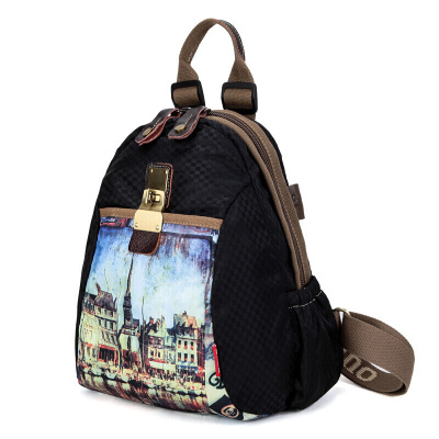 夏季新款双肩包个性印花时尚女包小包牛津布大容量背包帆布学生包-定制小号提花--巴黎风情(送单肩带)小号提花--巴黎风情(送单肩带)