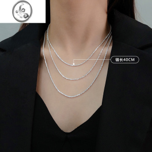 JiMi波光粼粼925银银满天星项链女闪金锁骨链子白金素链银裸链颈链
