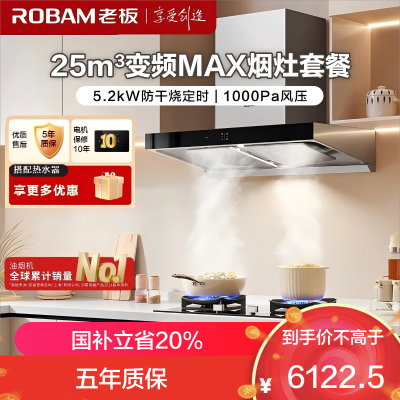 老板(ROBAM)烟灶套餐 25m³油烟机燃气灶套装 顶吸油烟机套装 烟灶套装5.2kW定时灶具 65X3S+51B0A