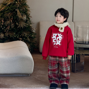 童酷儿童冬装湖州织里童装新年汉字印花加绒加厚圆领男童卫衣