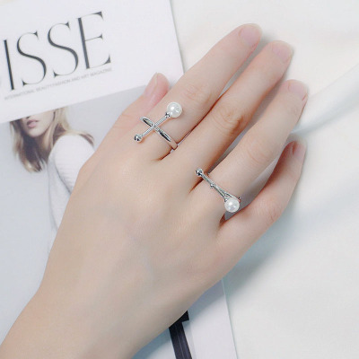 指尖上的仙女棒可调节开口戒S925贝珠韩系潮流搭配指环创意礼物女送女朋友老婆情人节七夕生日礼物