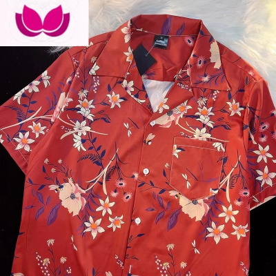 七斓港风复古夏威夷满印短袖vintage花衬衫男女泰式雅痞情侣沙滩衬衣