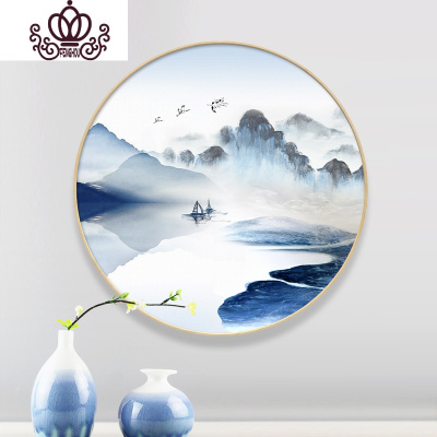 封后形十字绣抽象山水风景新中式客厅禅意玄关书房满绣版刺绣简单绣棉线满绣-画心直径120cm画布130cm中格三股线绣