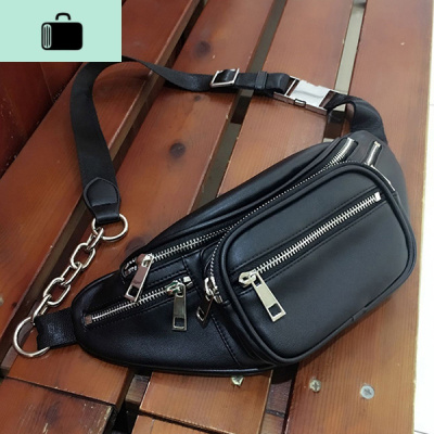 胸包包百搭女包男多功能腰包粗链条斜跨包NEW LAKE 黑色[少量先拍先发]女斜挎包