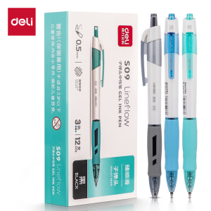 得力(deli)[热门商品]臻顺滑中性笔签字笔 0.5mm子弹头按动笔水笔 时尚办公用品 黑色 12支/盒S09