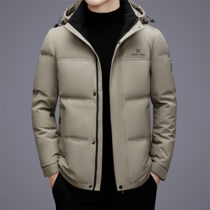 冬季新款加厚中长羽绒服男士白鸭绒防寒休闲连帽羽绒服男