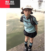 YIBUSHENG美式复古甜酷正肩短袖t恤女季修身显瘦多巴胺撞色插肩辣妹上衣