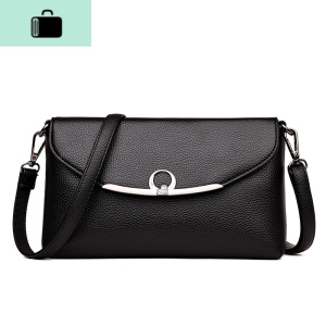 中老年牛皮女包单肩斜挎中年女士百搭小包包手包妈妈包轻便NEW LAKE 黑色女士单肩包 黑色