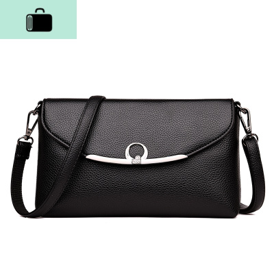 中老年牛皮女包单肩斜挎中年女士百搭小包包手包妈妈包轻便NEW LAKE 黑色女士单肩包