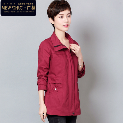 广赫短款夹克外套女小个子风衣春秋妈妈装2019新款中老年人女装上衣服风衣