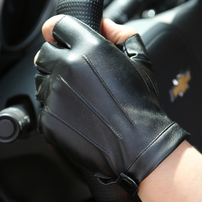 蒙斯朗瑞 皮手套男韩版潮开车半指手套男春夏防晒新品户外运动山地车骑行手套露指