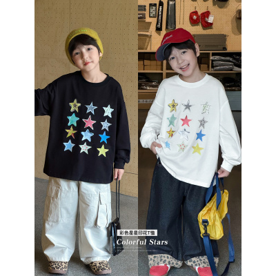 童酷男童秋款时尚星星印花宝宝打底衫洋气宽松柔软儿童T恤潮