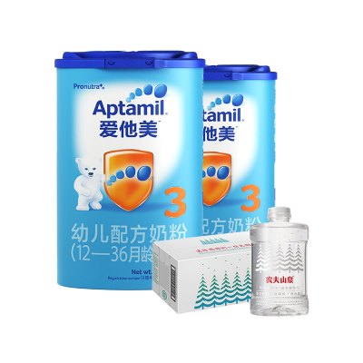 优惠套餐-爱他美幼儿配方奶粉3段800g*2+农夫山泉饮用天然水婴儿水母婴水1L*8瓶整箱
