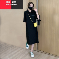 YIBUSHENG大码女装polo衫短袖t恤连衣裙季胖mm显瘦长裙过膝体恤裙子