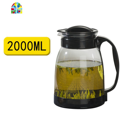 封后夏季冷水壶耐热防爆玻璃凉水壶大容量可高温家用夏天果汁扎壶套装 套餐1:黑色防滑垫款(2000ml)+2个240ml冰