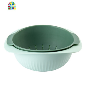 双层撞色沥水篮家用多功能洗菜篮塑料水果盆创意收纳两用果蔬篮子 FENGHOU 藕粉蓝