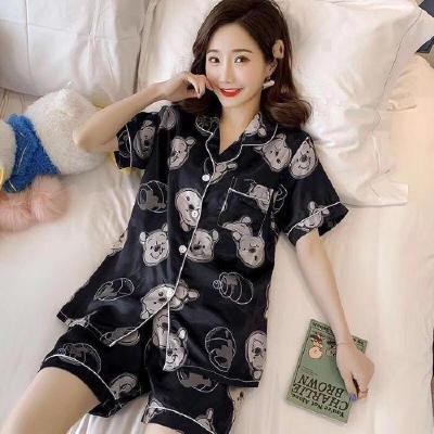 仿真丝睡衣女夏短袖丝绸性感夏天薄款家居服两件套冰丝短裤套装诺妮梦