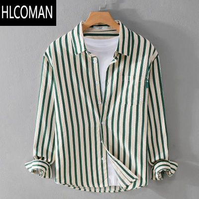 HLCOMAN小清新条纹短袖衬衫男装衬衣港风文艺潮流时尚帅气寸衫上衣服