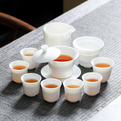 MULTIPOTENT整套茶具羊脂玉白瓷功夫茶具套装悬停盖碗泡茶套组