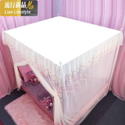 定做公主风防尘顶单开蚊帐落地纹帐加密家用单双人床1.5米/1.8m 三维工匠