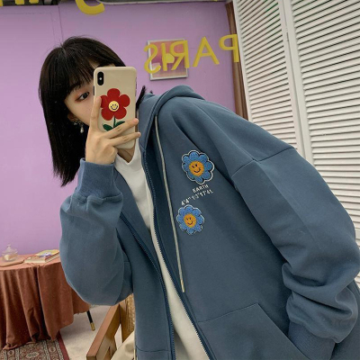SUNTEK200斤大码女装胖妹妹开衫外套女宽松bf慵懒风学生300斤秋冬卫衣潮卫衣