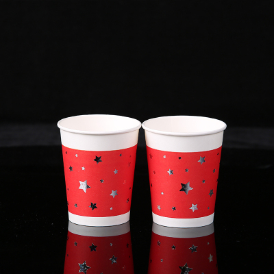 家柏饰(CORATED)一次性纸杯定制烫金加厚寿字生日喜字福字派对logo结婚纸杯 星星红底银色100只