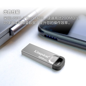 金士顿(Kingston)128GB USB 3.2 Gen 1 U盘 DTKN U盘 读速200MB/s 电脑车载优盘