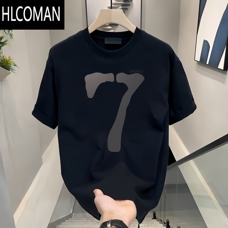 HLCOMAN高端时尚印花短袖T恤炸街男款夏季ins潮牌美式痞帅上衣服