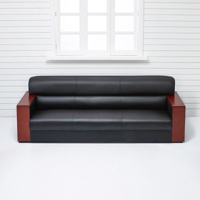 德诚和黑色西皮实木扶手沙发办公沙发DCH-SF069款 三人位2160*820*880mmH张