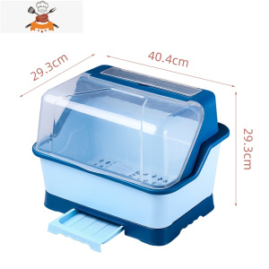 厨房碗架碗筷收纳盒带盖放碗餐具装碗碟盘沥水置物架台面碗柜家用 敬平 宝蓝色大号(升级加厚款)餐具架