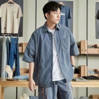 [2.5折价84元]唐狮春夏短袖衬衫男薄款宽松休闲oversize大码工装衬衣外套潮