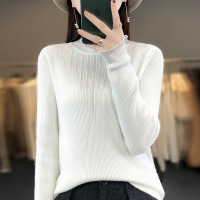 2023蕾丝半高领毛衣女打底衫秋冬新款修身内搭上衣镂空外穿针织衫